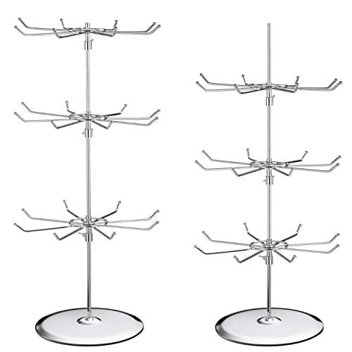 Polmart Adjustable Medium Duty Countertop Spinning Display Stand - for Retail, Jewelry, Cosmetics, Crafts - Reinforced Base, 360¡Æ Rotating Tiers, Three Height Adjustable Spinner (Silver)