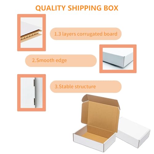 50 Pack 9x6x2 Shipping Boxes, White Corrugated Cardboard Packaging Box for Small Business