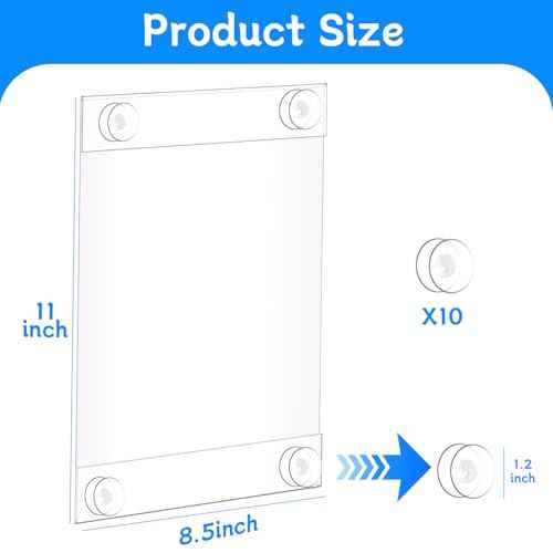 8.5 x 11 Acrylic Sign Holder with 12 Suction Cups, Clear Plastic Window Sign Holder, Wall Mount Advertising Frames for Glass Doors - Perfect for Malls, Offices, Homes, Stores, and Restaurants (2 Pack)