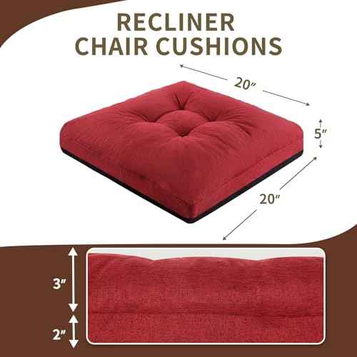 Recliner Cushions, 20x20x5 Inch Double Layer Design Chair Cushion, Soft Tufted Thickened Seat Cushions for Elderly, Wine Red