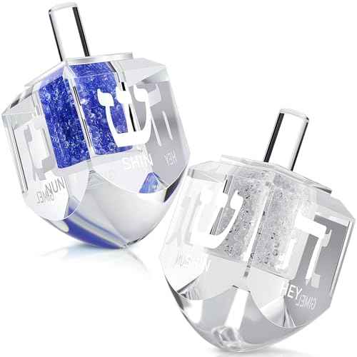 Yaomiao 2 Pack Hanukkah Dreidel, Crystal Glass Paperweight with Hebrew Letters Jewish Decor Gift Home Table Decor Glass Figurines Collectibles White and Blue