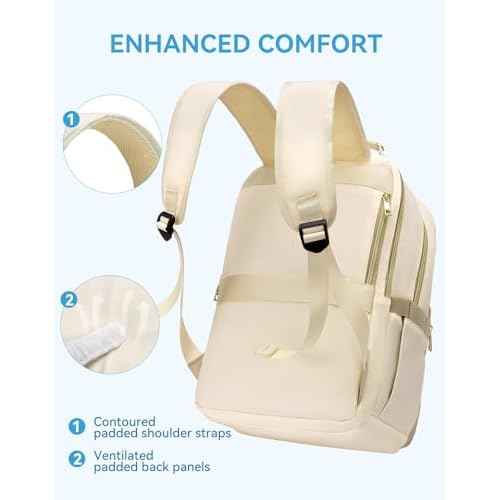 BOSTANTEN 15.6 Inch Laptop Backpack for Women- College Teacher Computer Bag Travel Backpack Purse, Beige