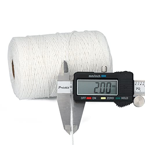 Cotton Butcher’s Twine String 656 ft (200 m) 2 mm – White, Food Safe, for Cooking & Wrapping
