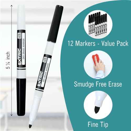 EXTRIC Black Dry Erase Markers Fine Tip, 12 Count Whiteboard Markers, Fine Point Dry Erase Marker, Dry Erase Markers for Kids, White Board Markers Dry Erase