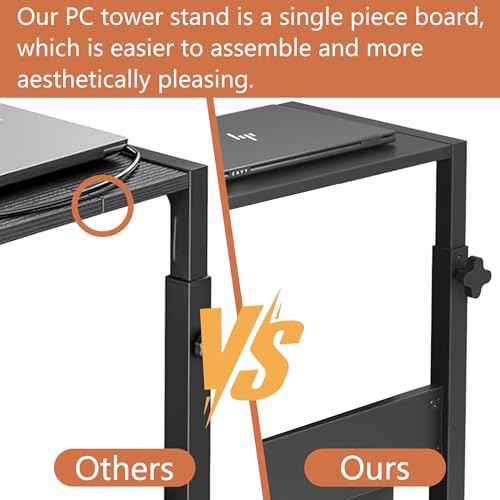 Computer Tower Stand with LED Light Strip,Mobile Rolling CPU Holder,Height Adjustable PC Tower Stand with Charging Station for Office Home (Black)
