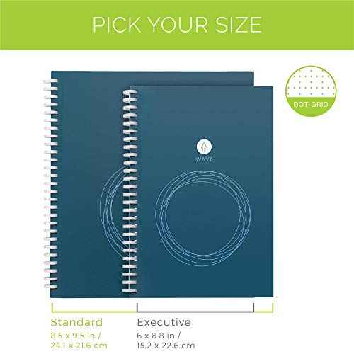 Rocketbook Wave Smart - Dotted Grid Eco-Friendly Notebook with 1 Pilot Frixion Pen Included - Standard Size (8.5" x 9.5"), BLUE (WAV-S)