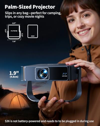 PUTRIMS Black Portable 4K WiFi Bluetooth Mini Projector with Auto Focus
