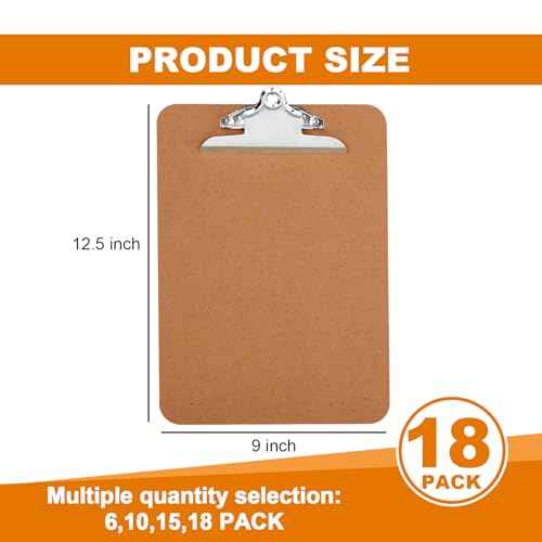 HERKKA 18 Pack Hardboard Office Clipboards - A4 Letter Size, ECO Friendly