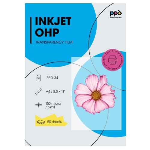 PPD Premium Inkjet Transparency Film (Overhead Projector Film) 150 Micron Thick 8.5x11" X 50 Sheets - Instant Dry PPD-34-50