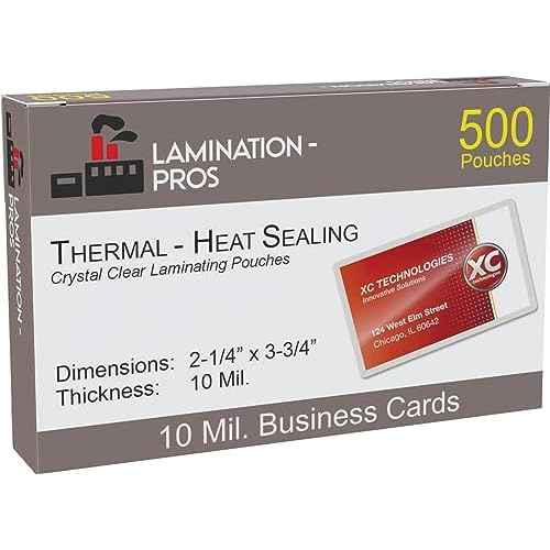 Business Card Laminating Pouches, 10 Mil Business Card Pouches, Heat Sealing Laminating Pouches, Thermal Pouches - 2.25" x 3.75" - 500 Pouches