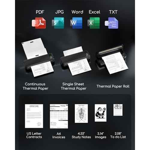 Portable Printers Wireless for Travel, Inkless Thermal Printer, A285M Small Bluetooth Mobile Printer Support 8.5" X 11" Letter & A4 Thermal Paper, Compatible with Phone Laptop for Home Office Receipt