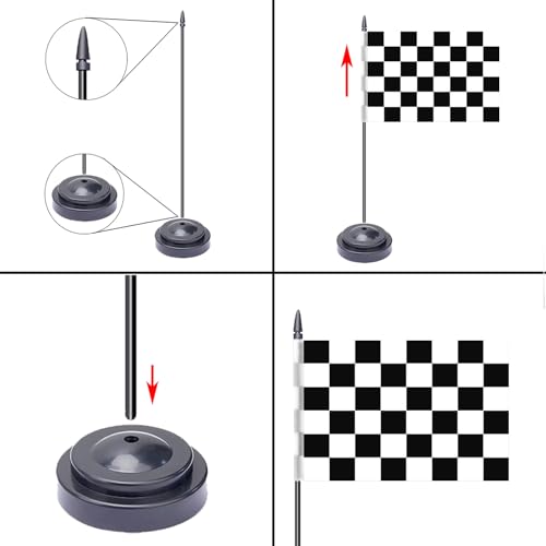 WXTWK Checkered Black and White Racing Flag Set 2 Pack - Mini Desk Car Flags with Stand