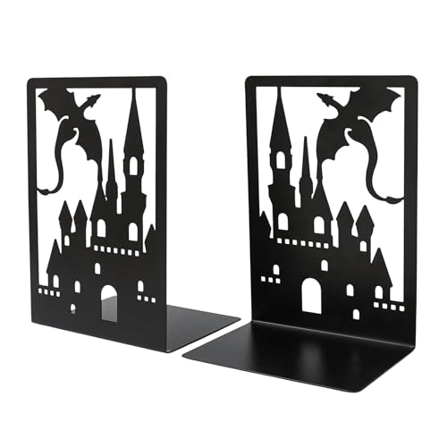 Rongji Heavy Duty Metal Dragon Book Ends - Decorative Shelving Support, C Model