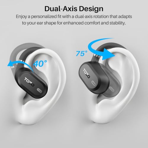 TOZO Matte Black OpenWear Open Ear Bluetooth Earbuds with AI Translation