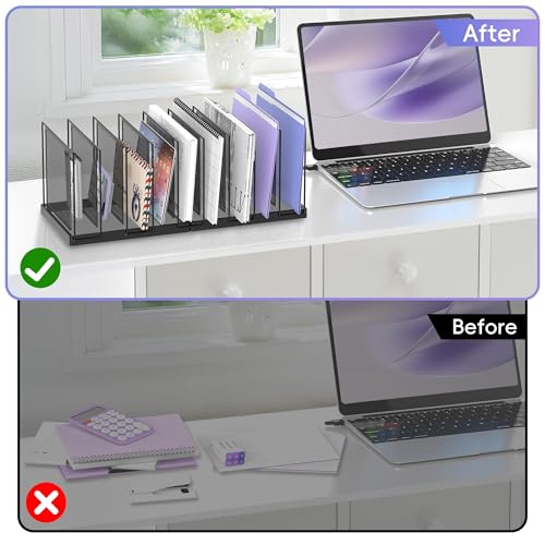 9-Section Desk File Organizer, Vertical File Holder, Mesh Desktop File Folder Metal File Organizer Stand for Office Home Classroom, Black, 2 Pack