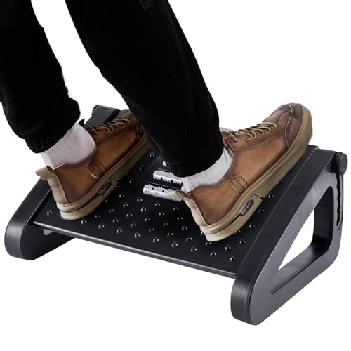 CasaZenith Black Adjustable Foot Rest Under Desk with 6 Heights for Ergonomic Support