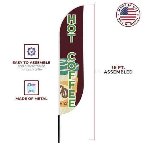 Hot Coffee Sign feather flag for Outdoor by Mavis Print | 11.5 FEET Long Polyester Outdoor Banner Flag for Easy Hang | HD Print Swooper I Flag Only for Food Advertising | Made in USA I Flag Only