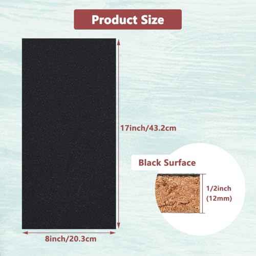 Cork Board 17"x 8" Self-Adhesive Black Cork Board, 1/2" Thick Cork Boards, 12 Pack Black Bulletin Board (4320BK-12mm-12p)