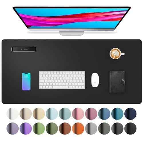 Aothia Non-Slip Waterproof PU Leather Desk Pad Protector for Mouse, Writing Desk, Office, Home, Laptop Blotter, 23.6" x 13.7", Black