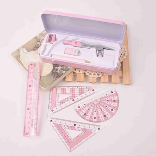 Pink Geometry Set with Compass, Rulers, Protractor & Sharpener - ZJchao