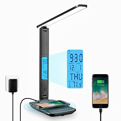 LAOPAO Black Desk Lamp with Wireless Charger & LCD Clock - Office & Dorm Light