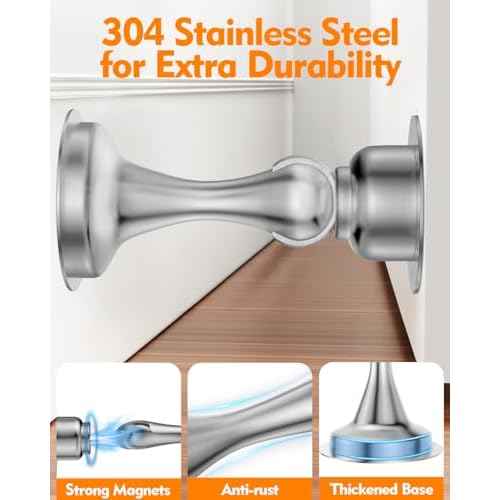 Door Stoppers Magnetic Door Catch, Stainless Steel Magnetic Door Stop 2 Pack, Double-Sided Adhesive Tape, No Drilling, Screws for Stronger Mount, Holder Your Door Open for Wide Doors