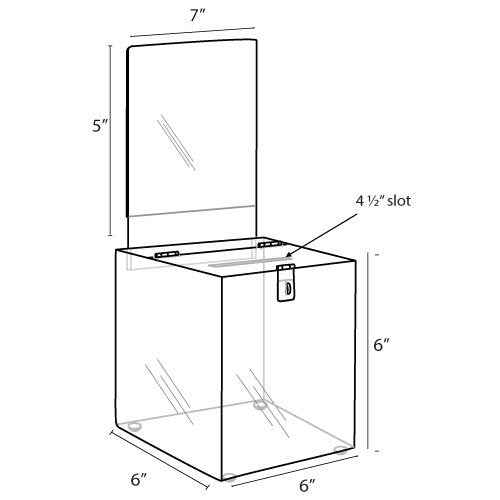 Clear-Ad - Acrylic Donation, Ballot, Raffle or Suggestion Box with Lock and Removable Sign Holder - Plastic Comment or Compaint Container - Plexiglass Multipurpose Box with Slot - Black (6x6)
