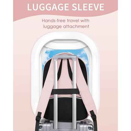 MATEIN Pink Laptop Backpack for Women, 17 Inch TSA Approved Anti Theft Padded Travel Backpack with Charging Hole & Luggage Strap, Large Water Resistant Work Computer Bag for Nurse College