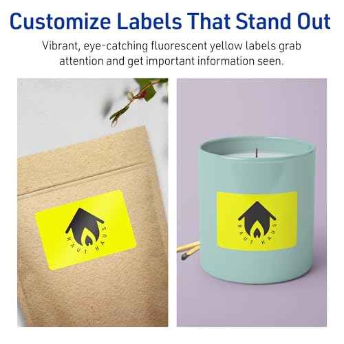 Avery Printable Rectangle Labels, Sure Feed Technology, 2" x 4", Neon Yellow Labels, Laser/Inkjet Printable, 400 Total, Great for Mailing and Candles