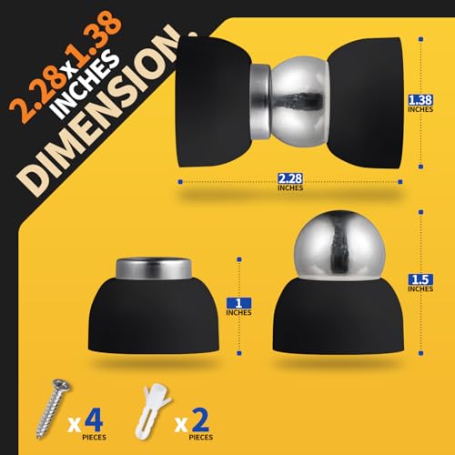 TOPTAKE Black Magnetic Door Stopper, 2-Pack Stainless Steel Heavy-Duty Door Holder