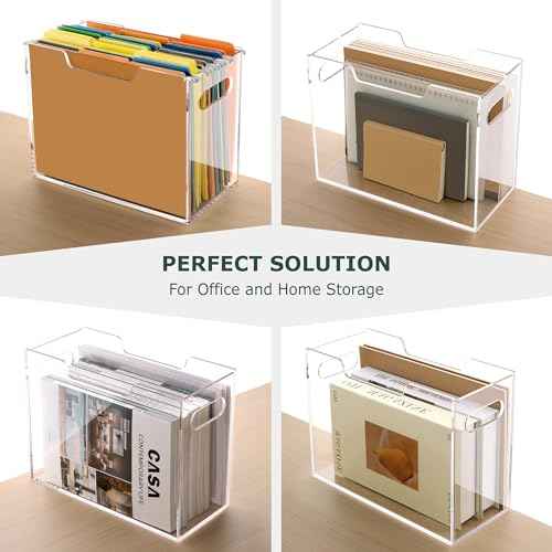 DINGHUO Acrylic Letter Size Hanging File Folder Organizer Box, Clear Portable File Storage Box with Handles, Desktop File Holder for Home, School -1 Pack