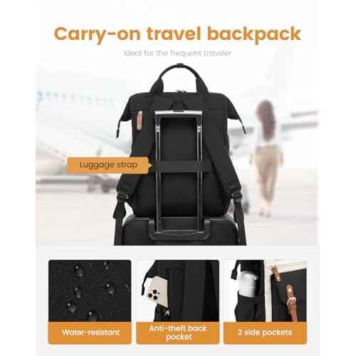 LOVEVOOK Laptop Backpack For Women Work Travel Backpack Purse, Nurse Bag College Backpack, Teacher Business Laptop Bag, Waterproof Wide Open Computer Back pack, 15.6 Inch, Black-Beige-Brown