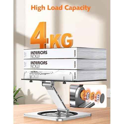 Book Stand for Reading, Book Holder with 360¡Æ Swivel Base & Elastic Page Clips, Adjustable Cookbook Stand for Kitchen Counter, Recipe/Textbook/Music Scores Stand for Desk