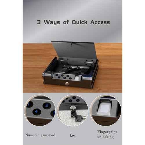gun safe£¬Biometric Gun Safe For Handgun with fingerprint, key and digital password .withUSB-C Port£¬voice prompt£¬for bedroom nightstand and car