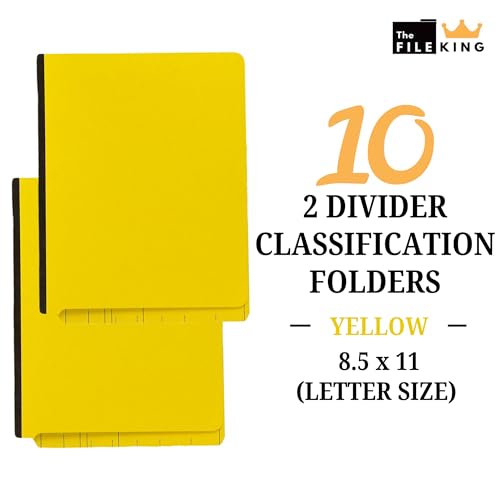 The File King Two Divider Pressboard Classification Yellow File Folder - Letter Size | Box of 10 | End Tab | 2¡± Expansion | Six 2-Inch Fastener Prongs | Made in America