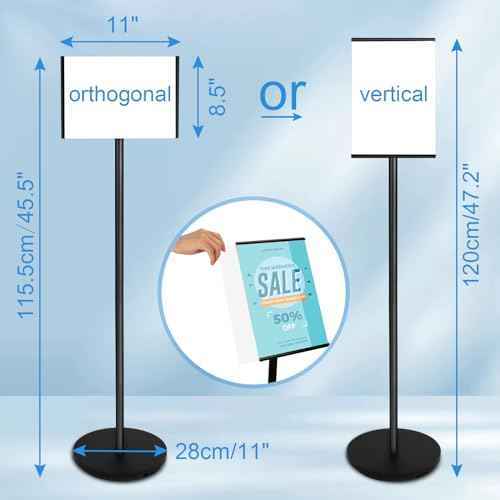Sign Stand, Sign Holder Stand 8.5x11 inch, Adjustable Floor Standing Sign Holder, Signage Standing Display Sign Holders for Business, Advertising, Malls, Schools, Restaurants, Easy to Transfer(Black)
