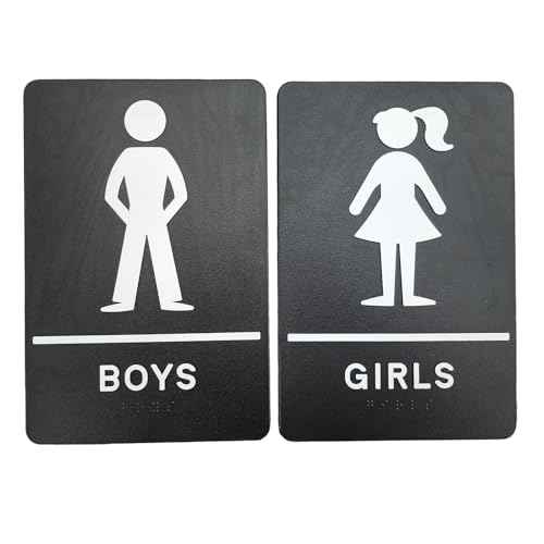 USA MADE - Boys ADA Compliant Restroom Sign - Includes Adhesive Tape and Instructions (Black, Pack of 2)
