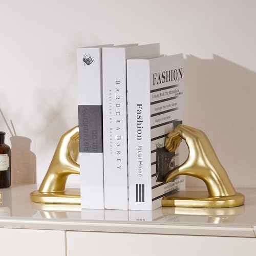 Book Ends Heart Design for Mom, Gold Bookends for Shelves, Non-Skid Bookend, Heavy Duty Resin Book Stopper for Books, Decorative Holder, Gifts for Mother's Day 10.43 x 3.93 x 5.51¡¯¡¯, Gold