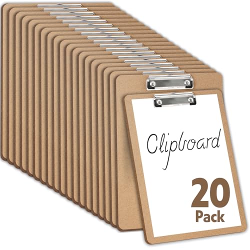 YesBes Brown Wooden Letter Size Clipboards Bulk Pack of 20 for Classroom Office