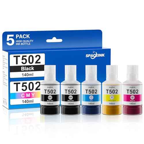 502 Ink Refill Bottles for Ecotank ET-2760 ET-4760 ET-2850 ET-3760 ET-3850 ET-4850 ET-2750 ET-4750 ET-3750 ET-3710 ET-3830 ET-15000 ET-3700 ET-2700 ET-2980 ET-2988 Printer 140ml 5 Bottles(2BK C M Y)