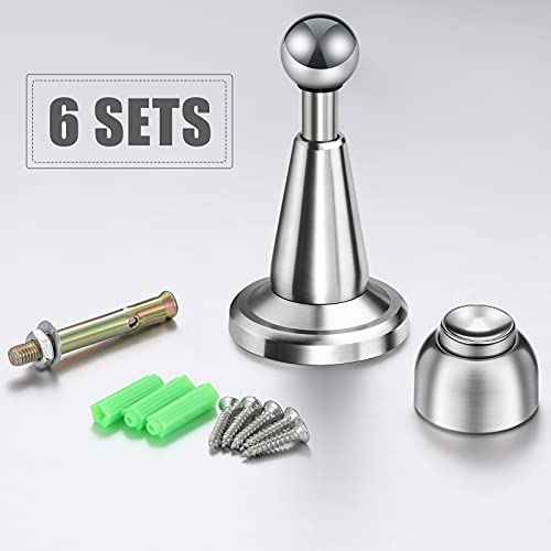 Blulu 6 Pack Door Stoppers Magnetic Door Catch Magnetic Doorstops Stainless Steel Wall Mount Doorstops for Wall and Floor Mounting