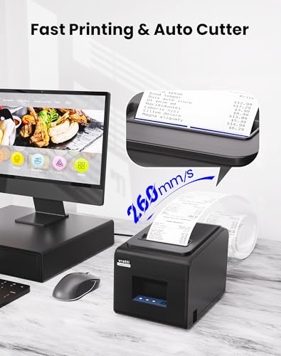 Vretti Thermal Receipt Printer 80mm Black - Wall Mountable, Fast Printing