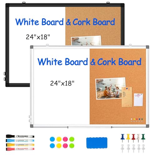 24x18 Whiteboard Corkboard Combo Set - Magnetic Dry Erase & Natural Cork Surface