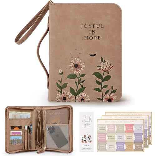 Bible Cover Case, Premium, Leather Carrying Case with Handle&Zippered Pocket for Standard Size and Bible Accessories, Large Bible Bag, Ideal Gift for Women Men Lady Girls