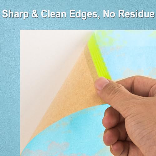 Pre-Taped Masking Paper with Dispenser - 18" x 66' Painters Paper and Tape Attached for Painting House, Automotive Paint Masking Paper Roll for Windows, Cars, Auto-Body (1 Dispenser 4 Refills)