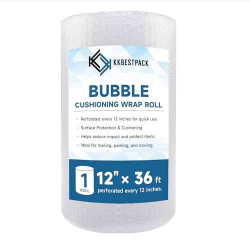 Bubble Cushioning Wrap 12 inch x 36ft - Large Plastic Packing Roll for Moving Boxes & Shipping Supplies - Moving Supplies, Perforated Every 12 Inch