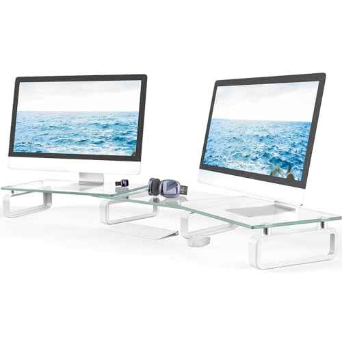 Hemudu Dual Monitor Stand, Computer Monitor Stand, Desktop Organizer, Monitor Stand Riser for PC, Computer, Laptop Clear HD02T-301