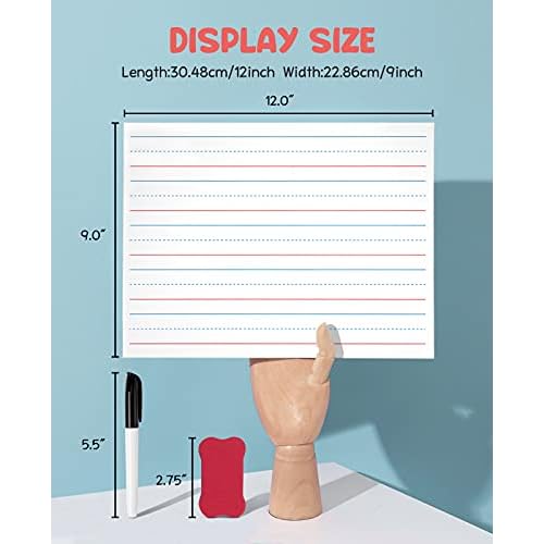 GAMENOTE White Board Dry Erase, Small Magnetic Lined White Board Set, Double Sided Magnet Ruled Lap Boards Whiteboard for Kids and Student Learning, 9x12 Inches (Pack of 12)