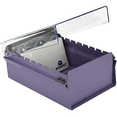 Acrimet 3 x 5 Card File Holder Organizer Box Metal Base Heavy Duty (AZ Index Cards and Divider Included) (Purple Color with Clear Crystal Plastic Lid Cover)
