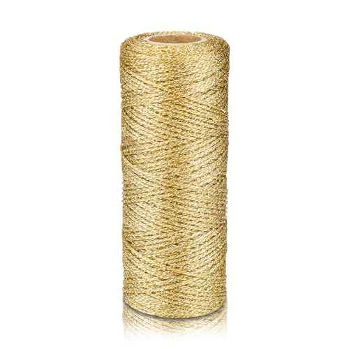 Gold Metallic Bakers String, 110 Yards/328 Feet, 1mm Diameter, Glitter Twine for Crafts, DIY, Christmas Decor, Presents